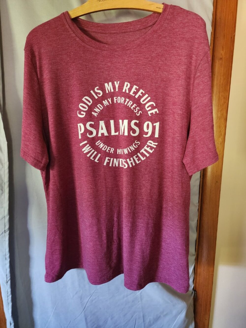 SHEIN Women’s XXL Psalms 91 Christian Graphic Tee Burgundy